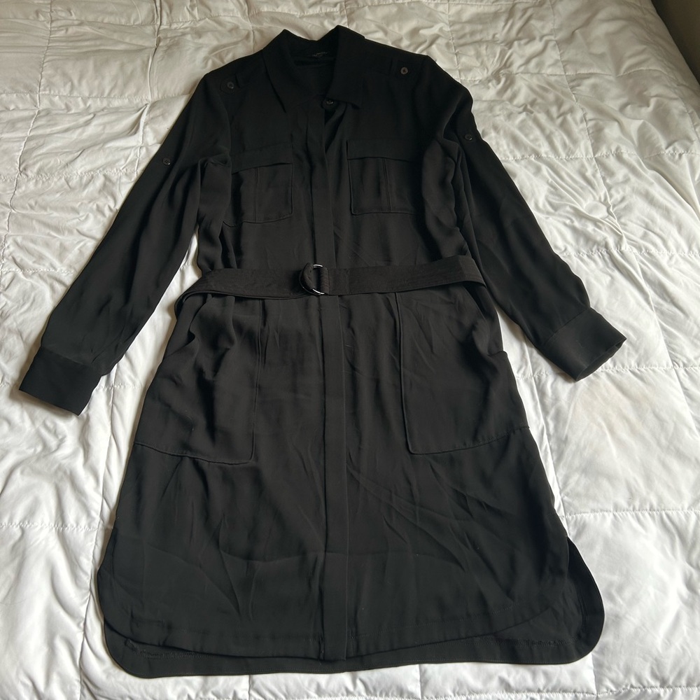 Black Long-Sleeve Belted Dress